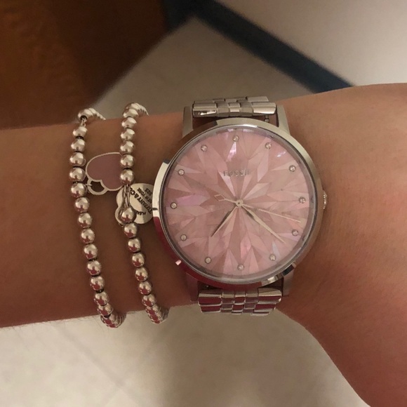 Silver Watch With Pink Face Hot Sale 